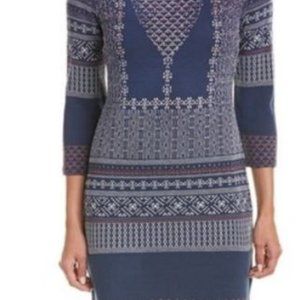 BCBG DARK NAVY COMBO Beth Medallion Knit Dress